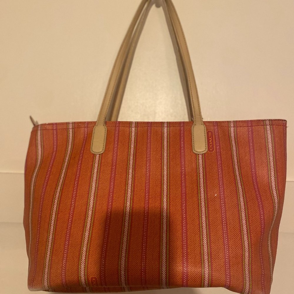 Coach Legacy Weekend Ticking Strip PVC Zip Tote